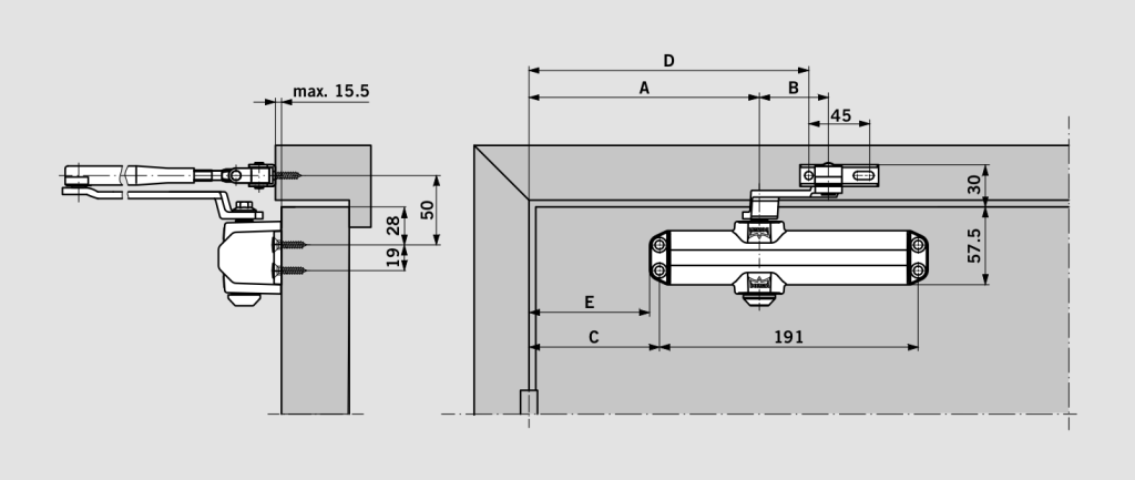 Монтаж на дверном полотне со стороны петель